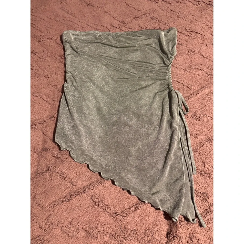 SHEIN Silver Metallic Ruched Asymmetrical Tube Top Open Back Cutout Size Medium